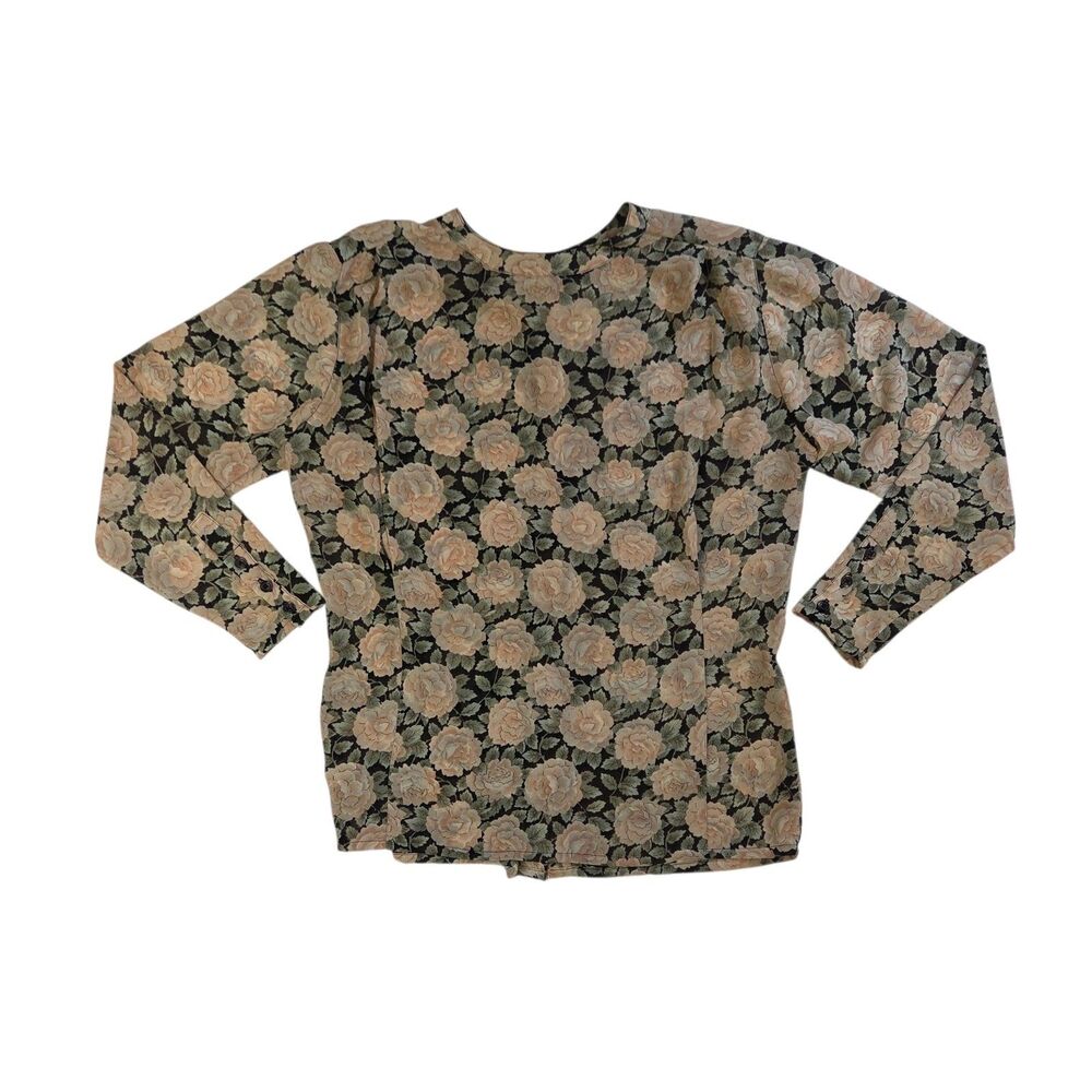 JG Hook Floral Button-Back Sheer Blouse Women's 10 L Cottagecore Pink Roses Vtg